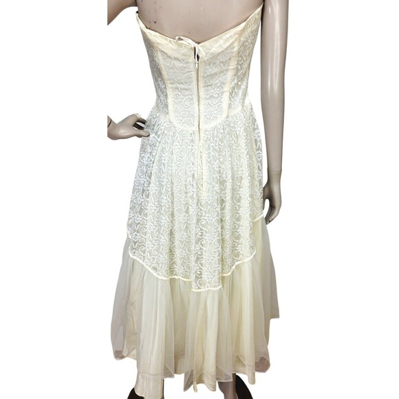 VTG 50s Lorrie Deb Ivory Chiffon Lace Strapless Wedding Ethereal Fairycore Dress - Picture 7 of 13